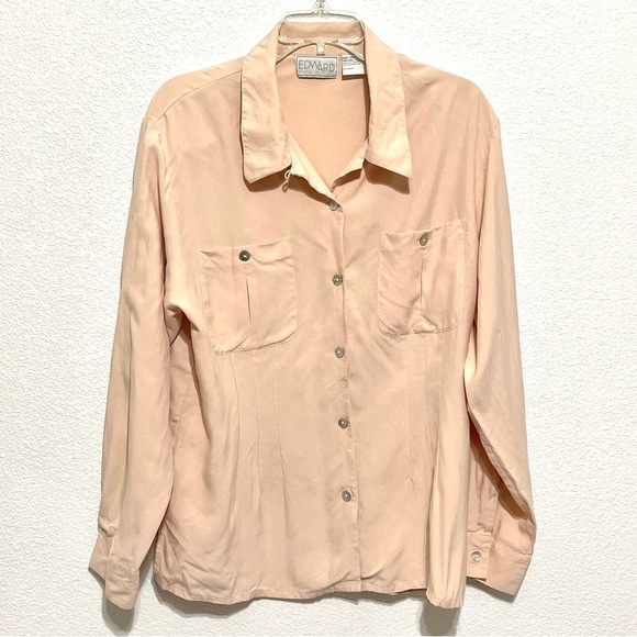 Edward Woman 100% SILK Light Salmon Long Sleeve Button Shirt Size XL - Picture 8 of 12
